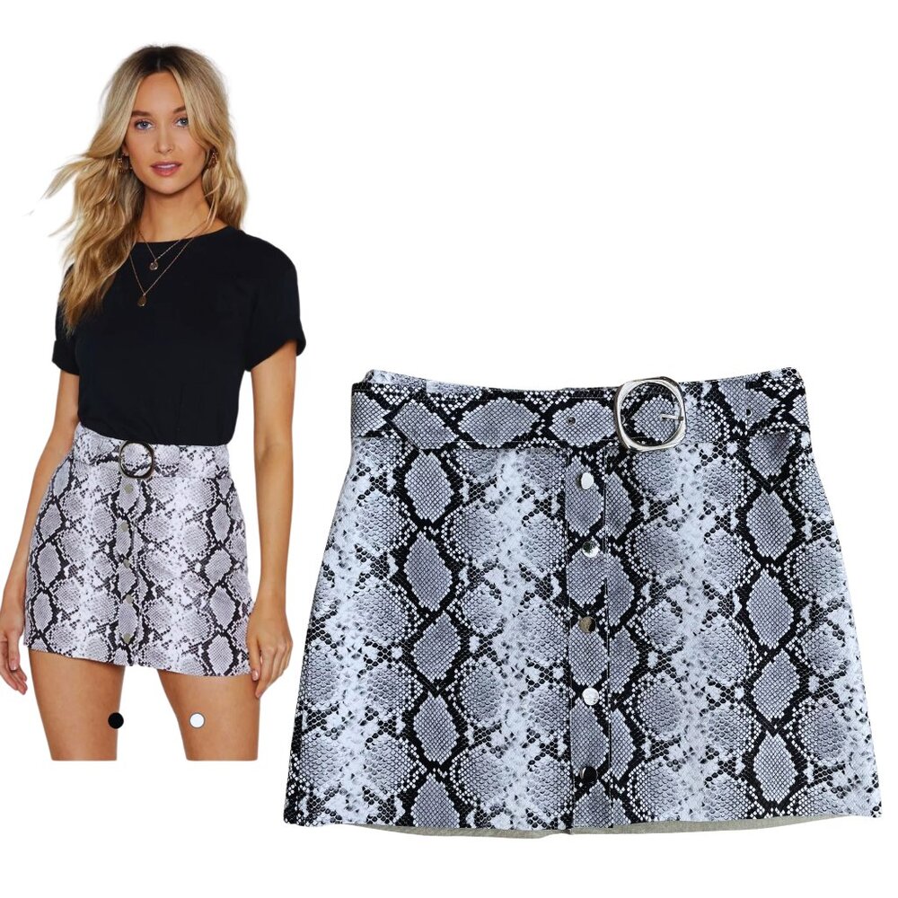 Nasty Gal Let Me Snake You Out Faux Leather Skirt, size Large